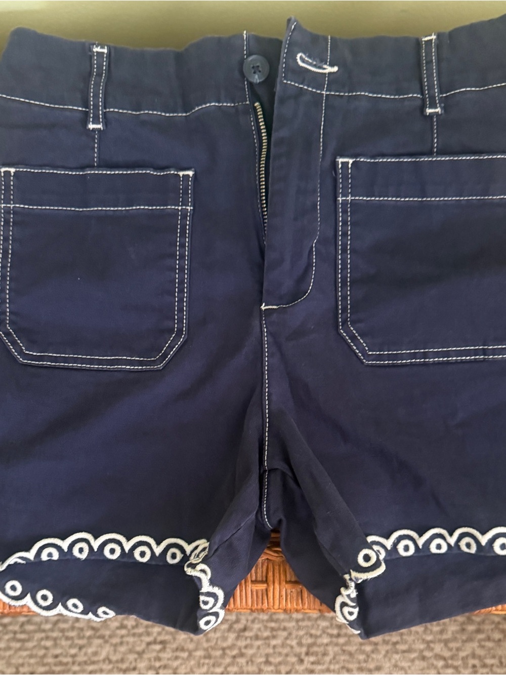 bagatelle Navy Scalloped Hem High Waist Shorts